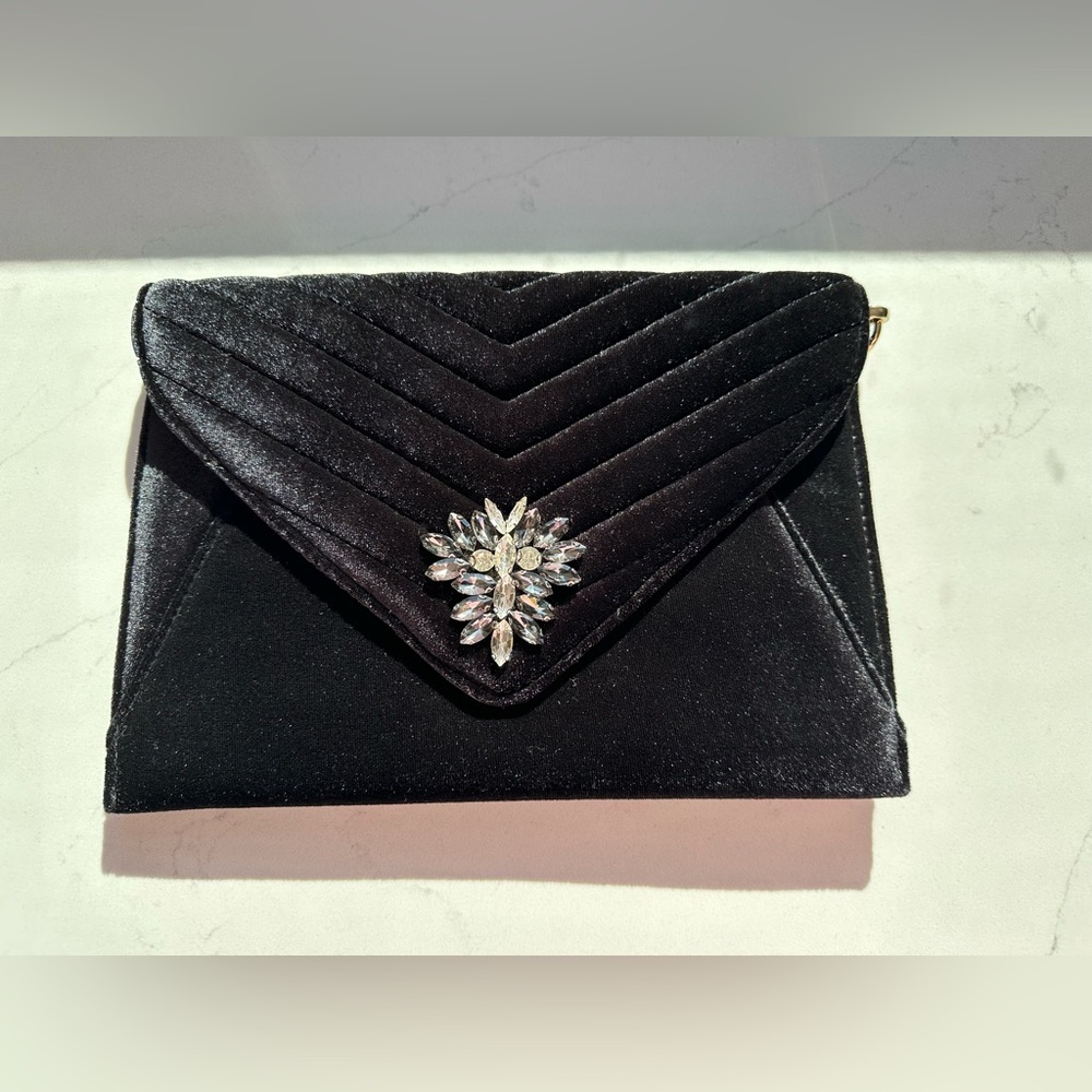 Black Velvet Clutch with Bling NWOT